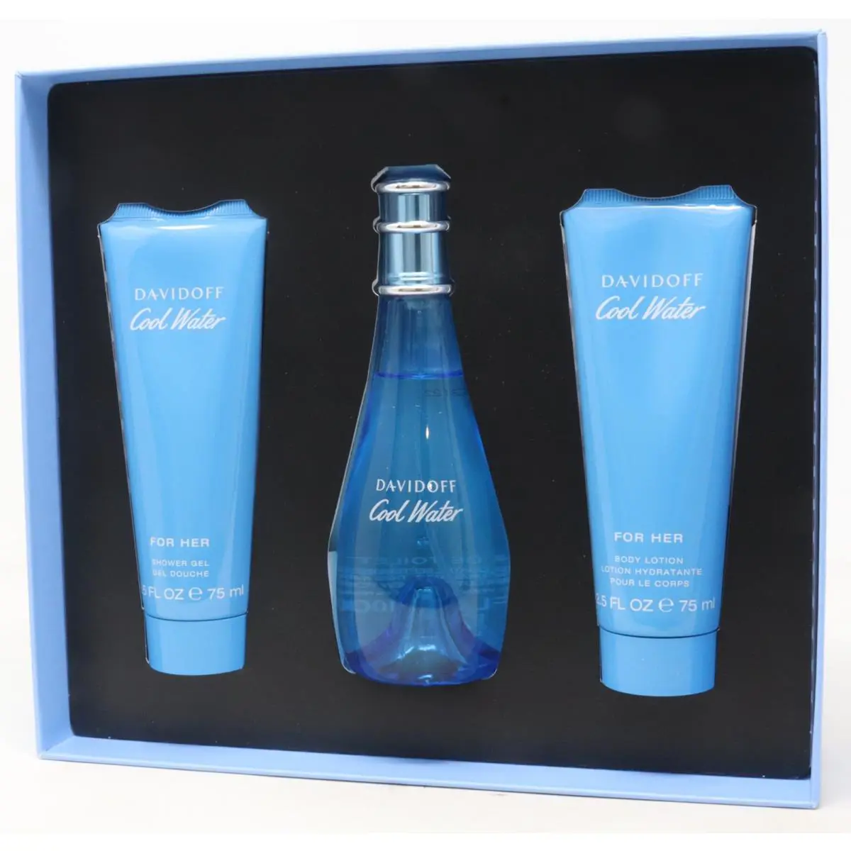 Davidoff Cool Water 3pc Gift Set For Women100ml Edt + 75ml Gel + 75ml Lotion