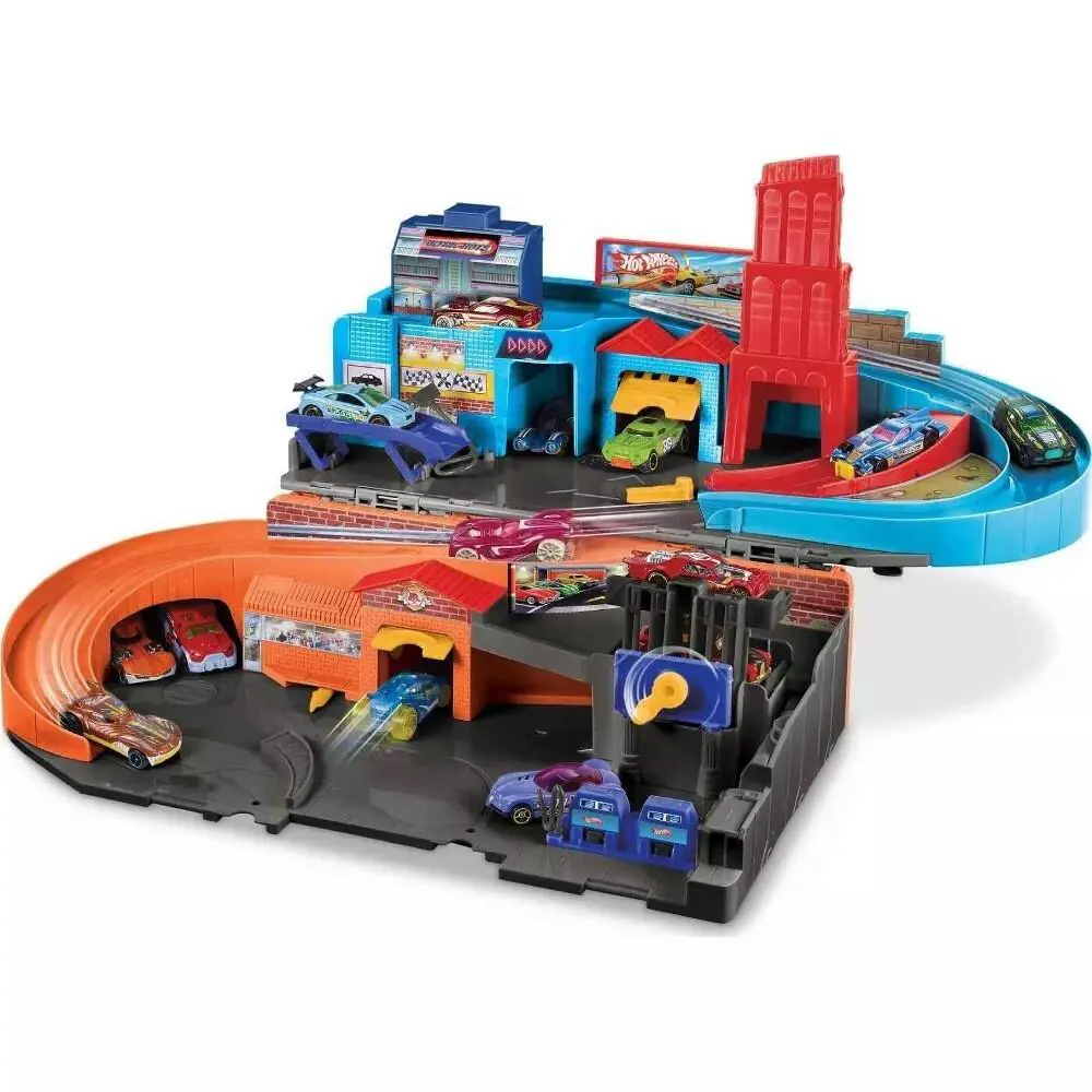 Hot Wheels Ultra Hots Sto Go Track Set 5 Die-cast Cars 36 x 24 x 12 Plastic
