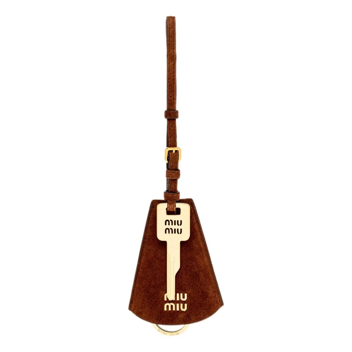 Miu Miu 5TL514 Trick Suede Leather Key Bag Charm Cognac Brown Gold Tone Keycha
