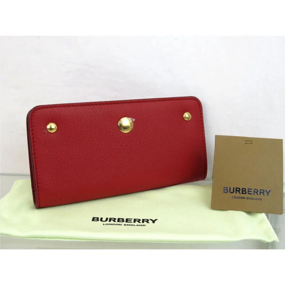 Burberry Rowe Red Leather Logo Folding Bill Snap Clutch Continental Wallet