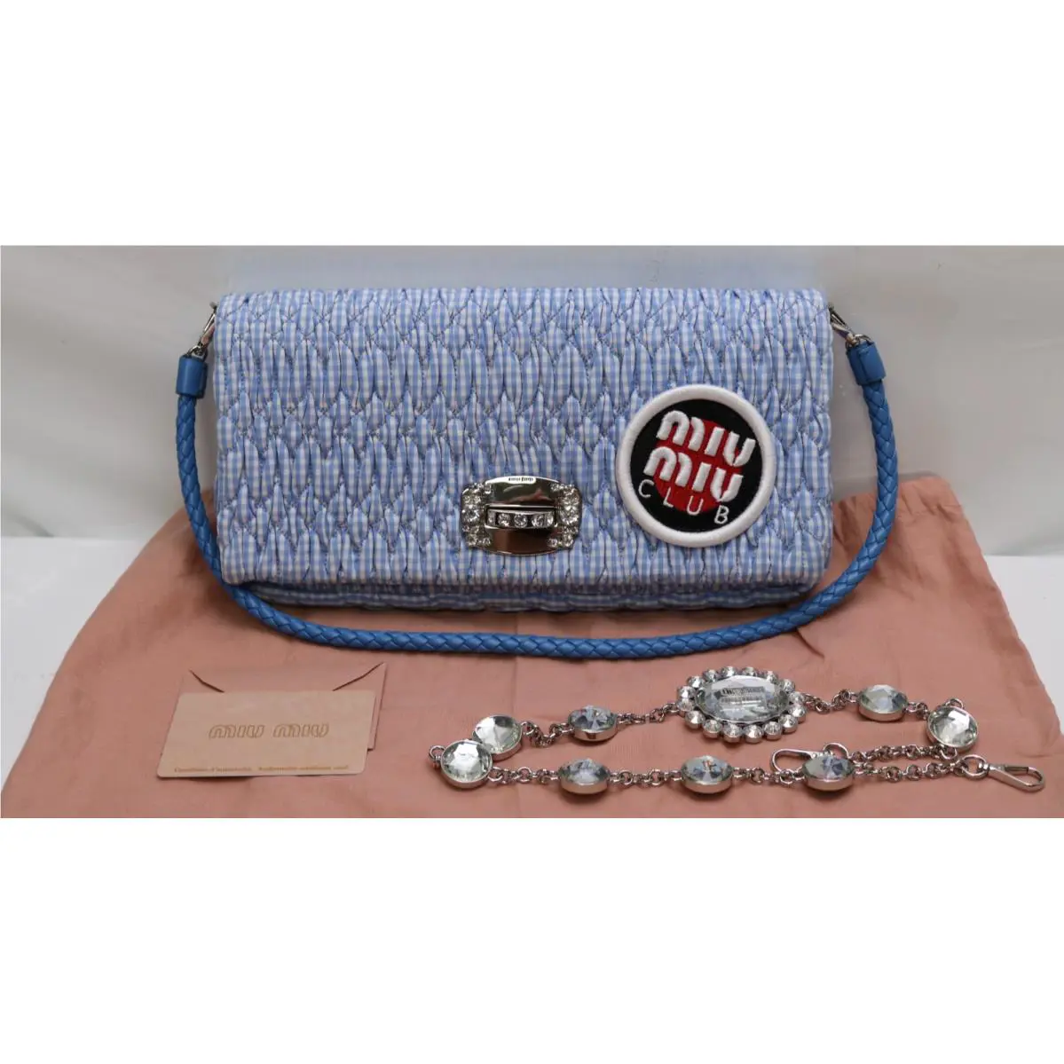 Miu Miu Club Matelasse Fabric Shoulder Bag - Sky Blue - 5BD233