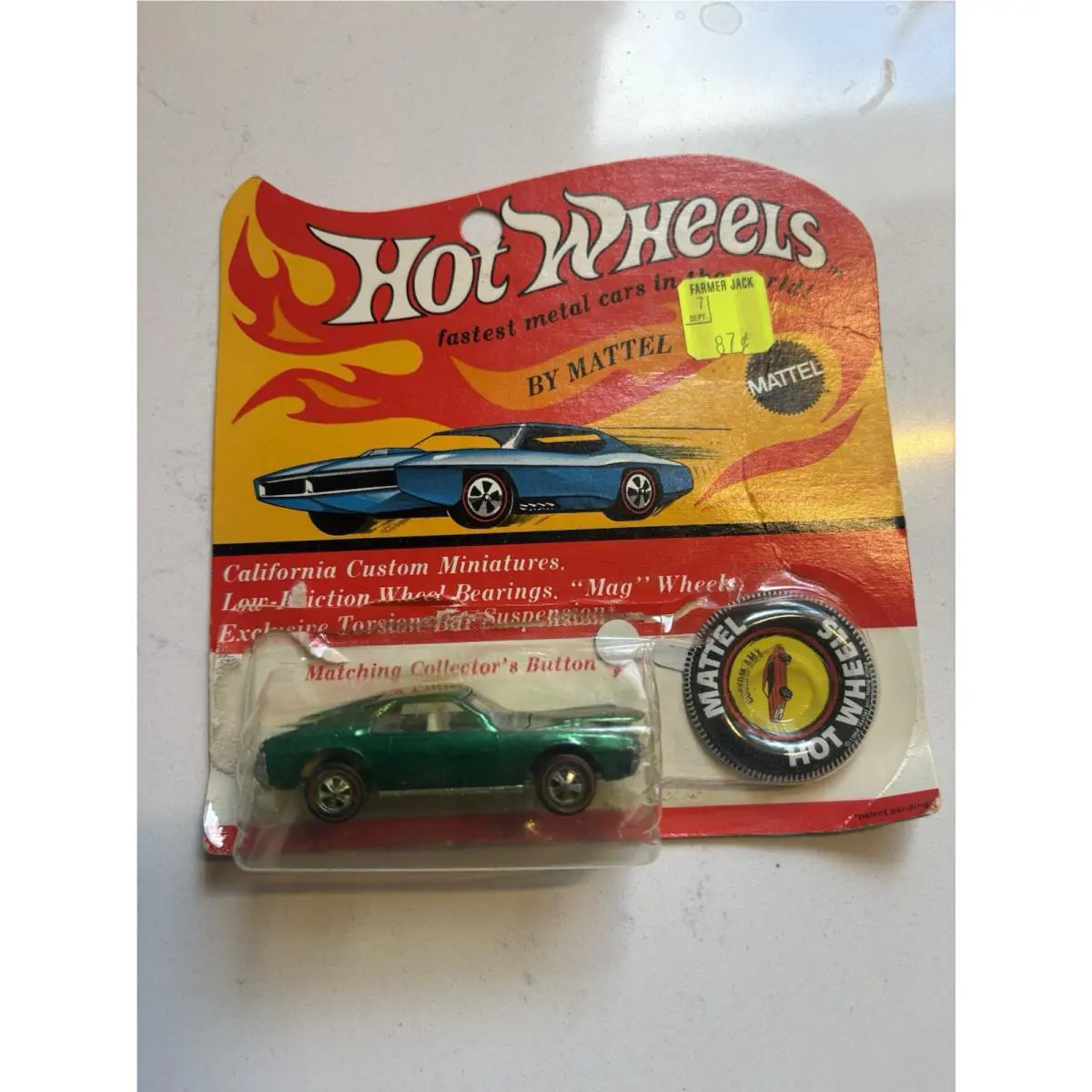 Vintage Hot Wheels Redline 1968 Green Custom Amx In Blister Pack