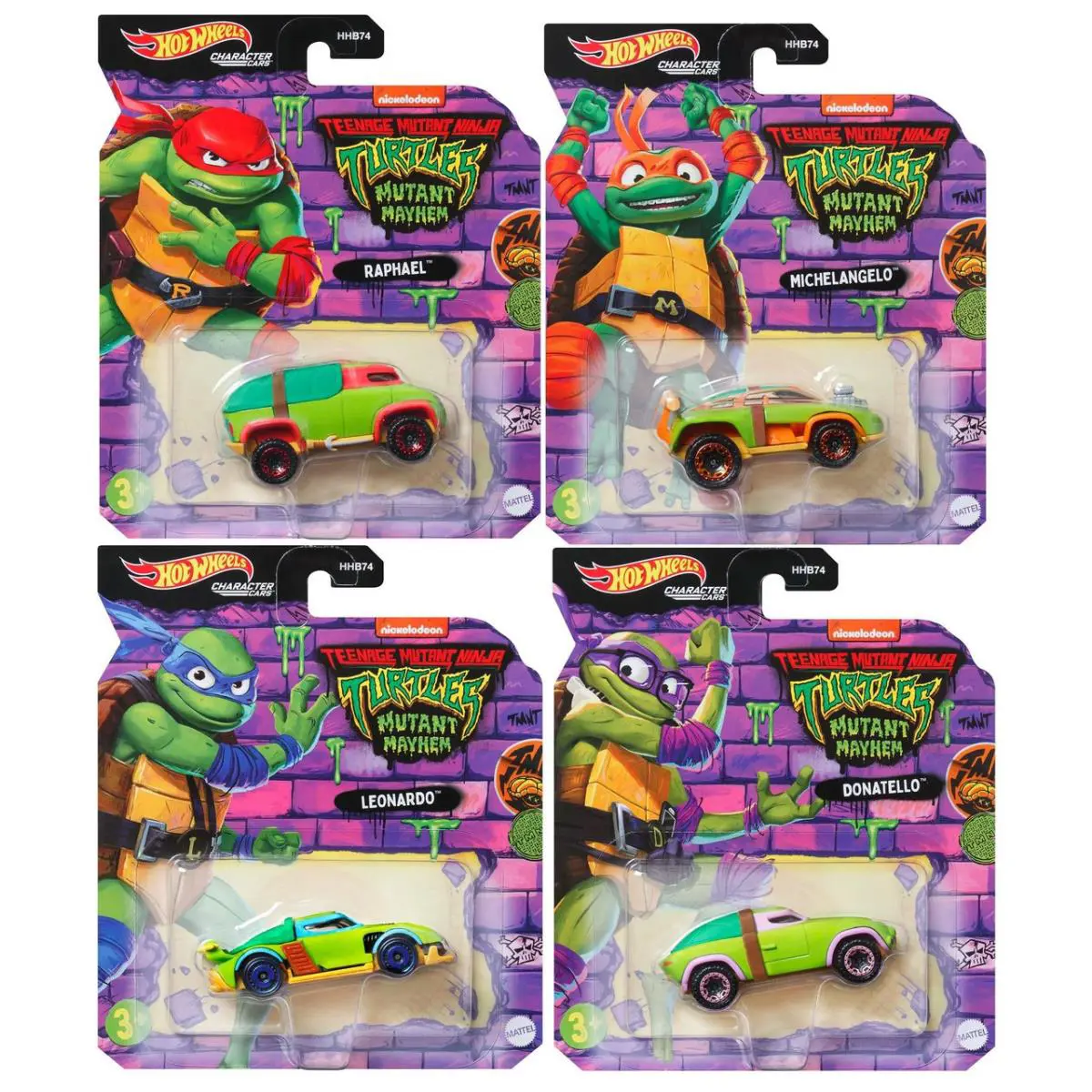 Hot Wheels Tmnt Mutant Mayhem Character Cars 4 Pack HHB74-956L