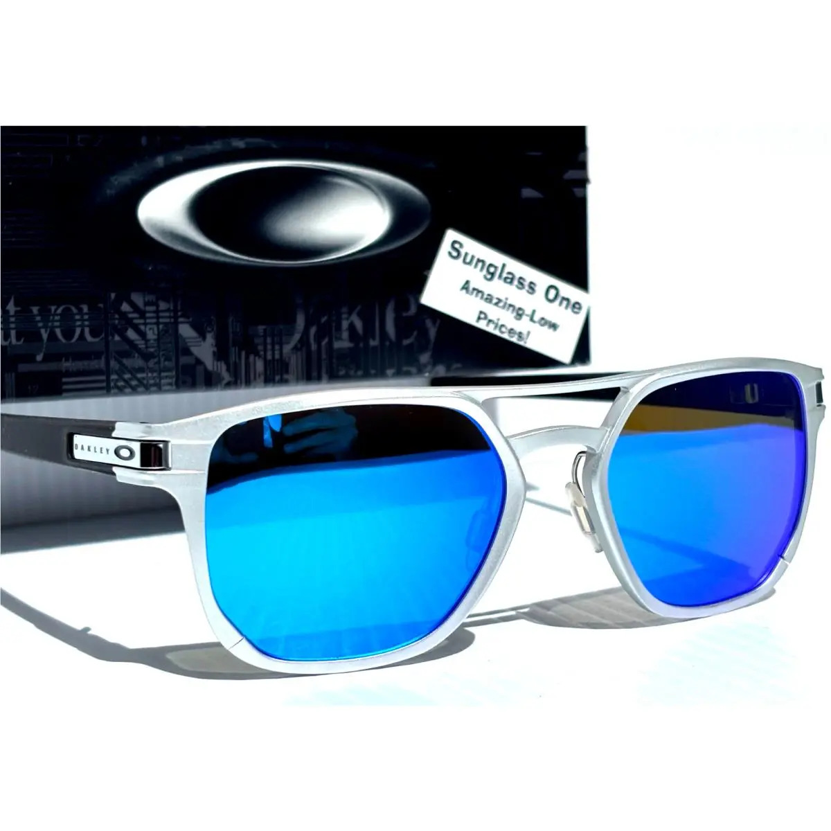 Oakley Latch Alpha Silver Polarized Galaxy Blue Mirror Lens Sunglass 4128