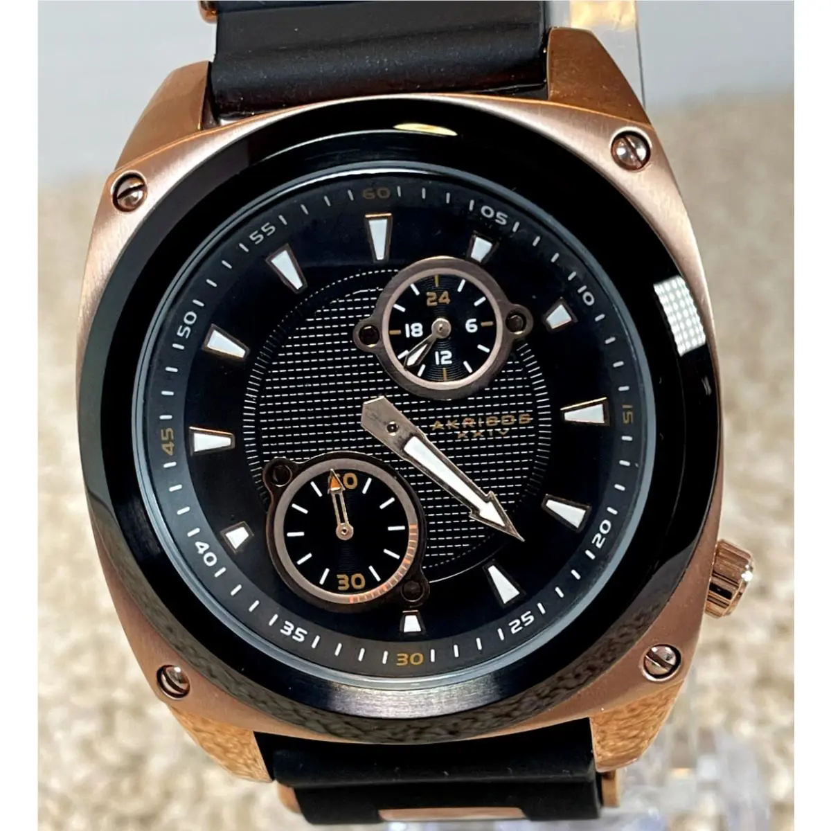 Akribos Xxiv AK310 Mens Rose Gold Tone Swiss 24 Hr. w/ Battery