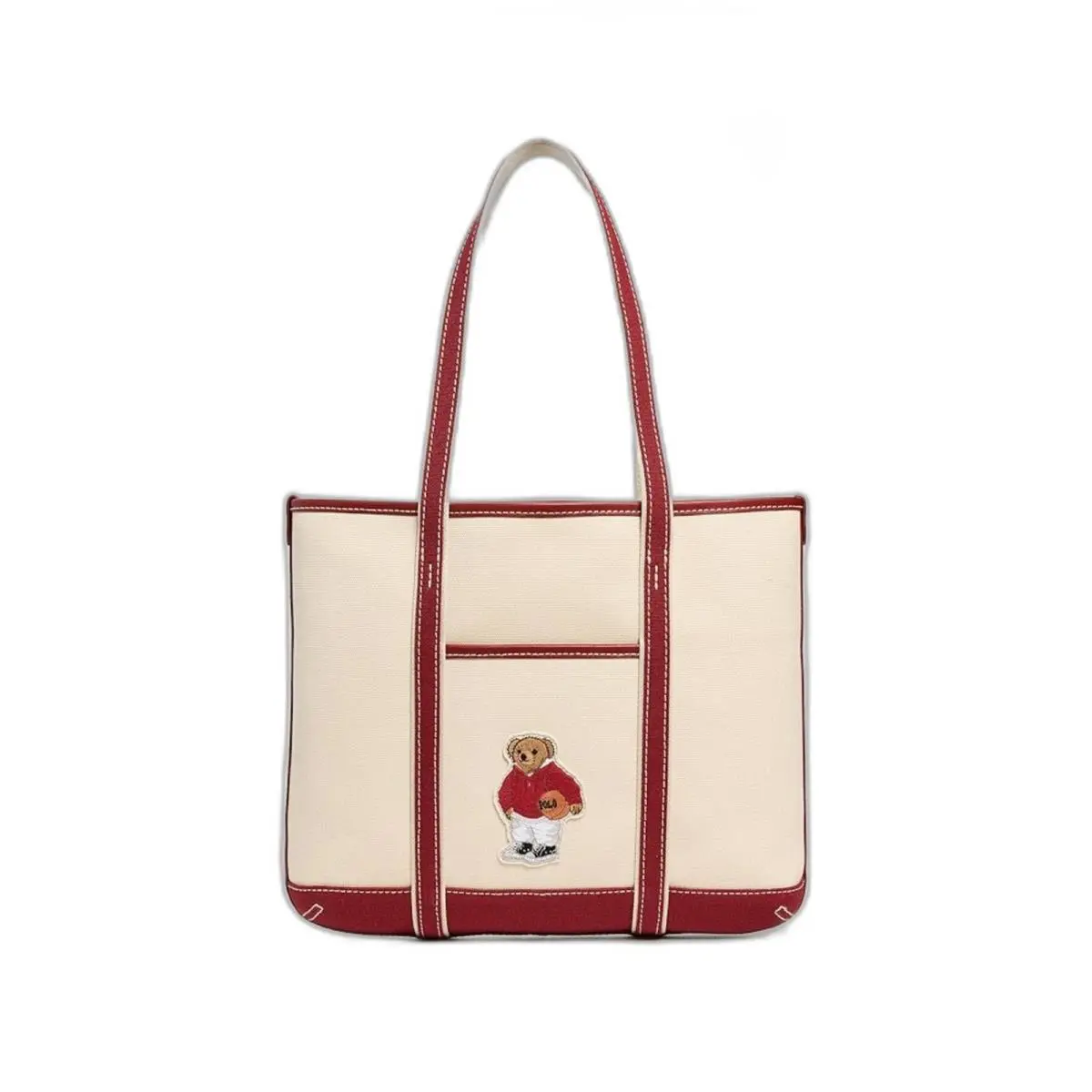 Polo Ralph Lauren Basketball Bear Small Shopper Tote Canvas Ecru/radish