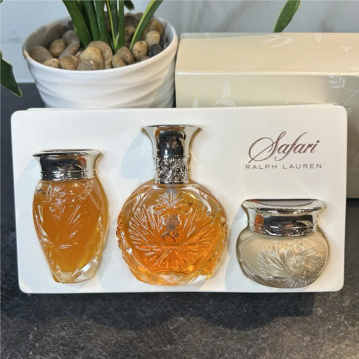 1989 Ralph Lauren Safari 3 Pc Gift Set Edp Perfume Spray Lotion Gel Cosmair