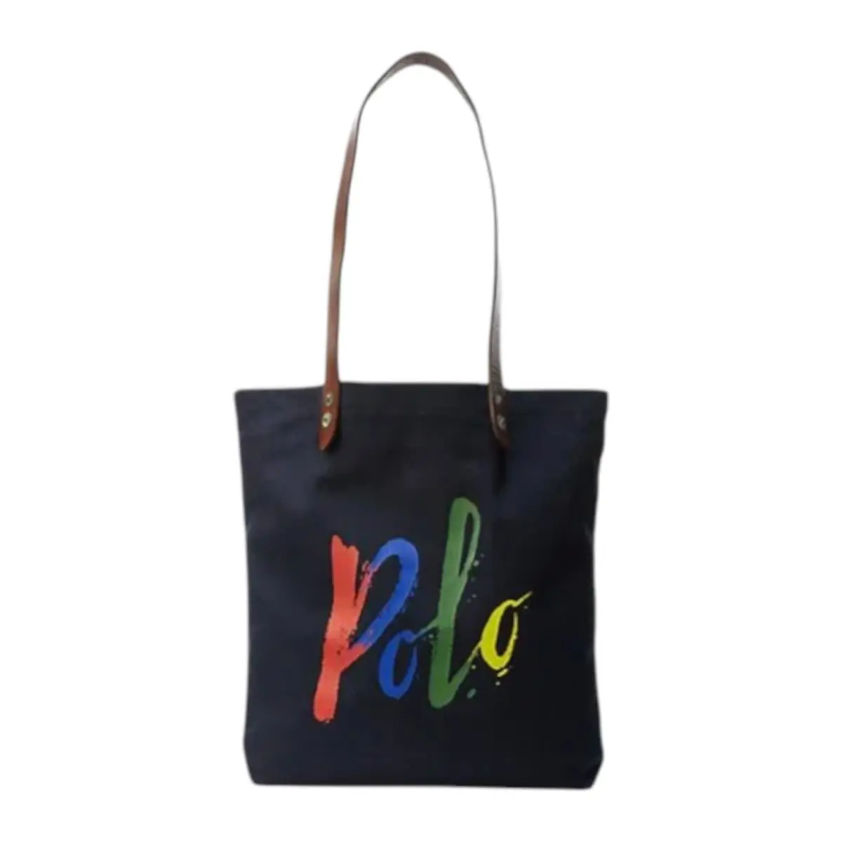 Polo Ralph Lauren Logo Twill Shopper Tote Shoulder Messenger Bag Leather Trim - Exterior: Multicolor