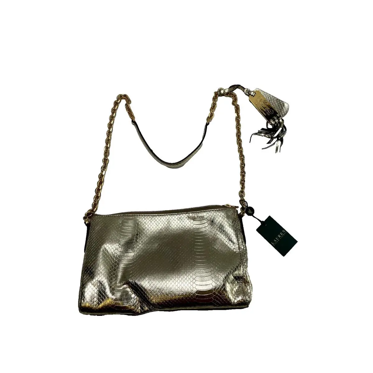 Lauren Ralph Lauren Banbury Snake Chain Shoulder Bag Gold Metallic Purse Womens
