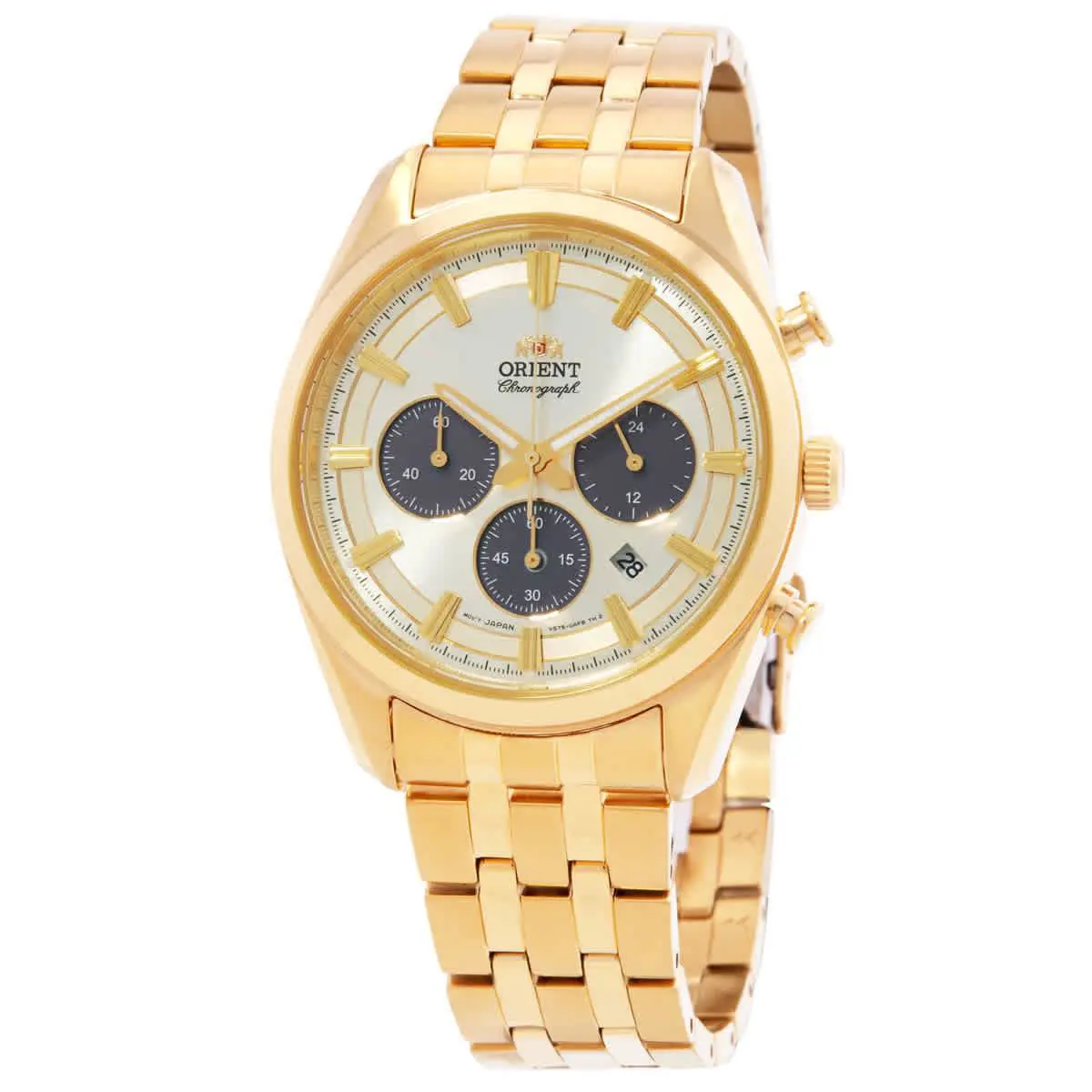 Orient Contemporary Chronograph Champagne Dial Men`s Watch RA-TX0301G - Dial: Champagne, Band: Gold-tone, Bezel: Gold-tone