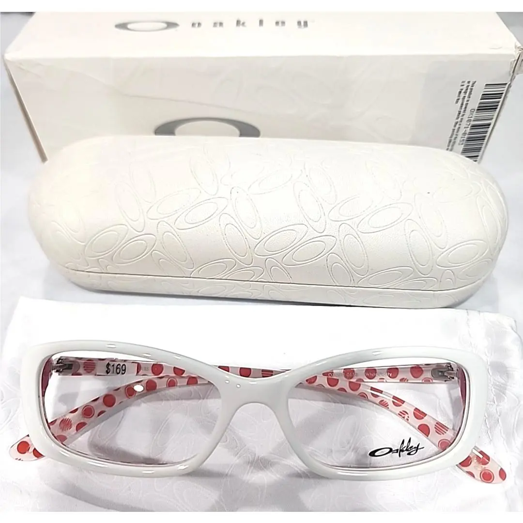 OX1071-0153 White Dotty Red Rectangle Eyeglasses 53-15 135 Box Case Pouch by Oakley