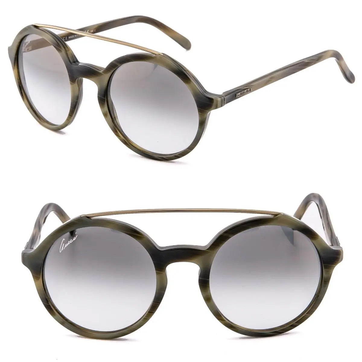 Gucci 3602 Round Green Olive Horn Gradient Retro Sunglasses GG3602S Unisex
