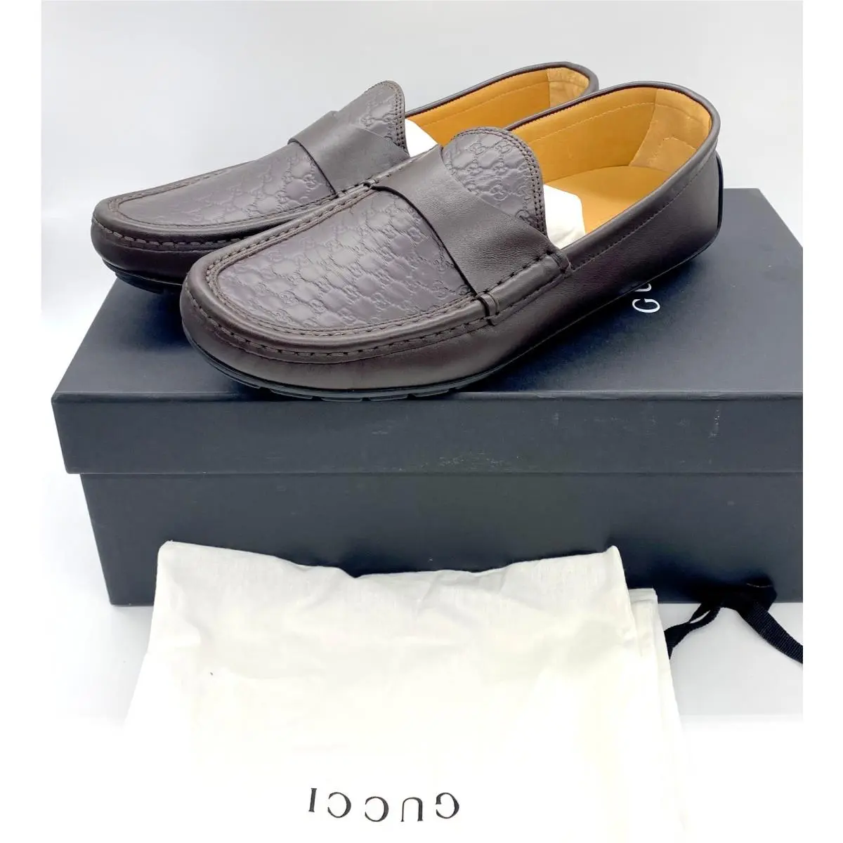 ssima Embossed GG Brown Driving Loafer 466904 Size US 8 by Gucci