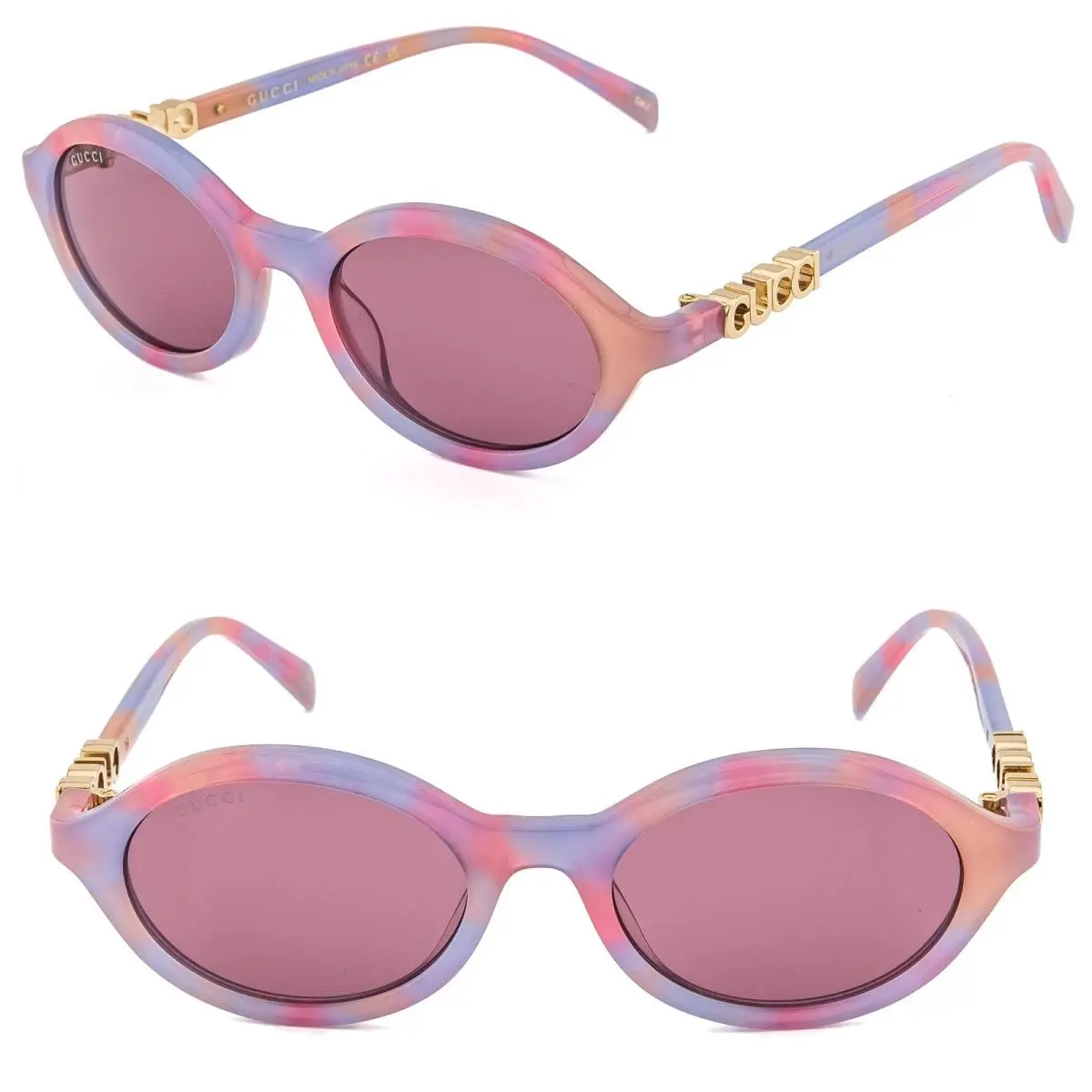 Gucci 2153 Gg2153S Pink Violet Oval Narrow Unisex Logo Sunglasses 005