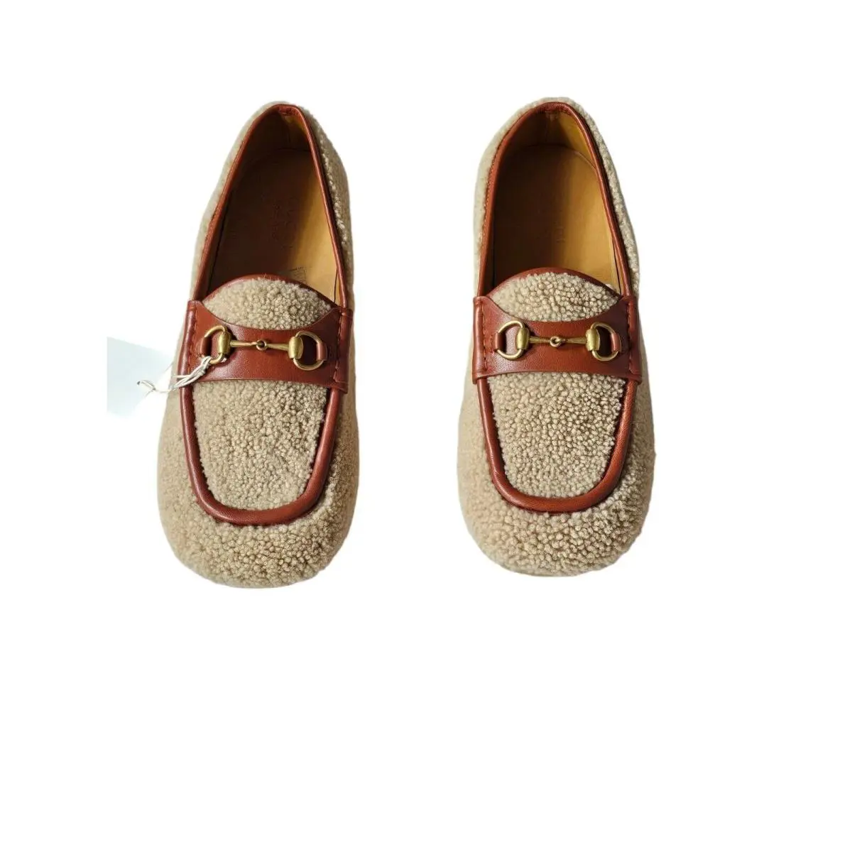 Men`s Gucci Ivory Merino Wool Horsebit Loafer Moccasin Size 14 - Brown