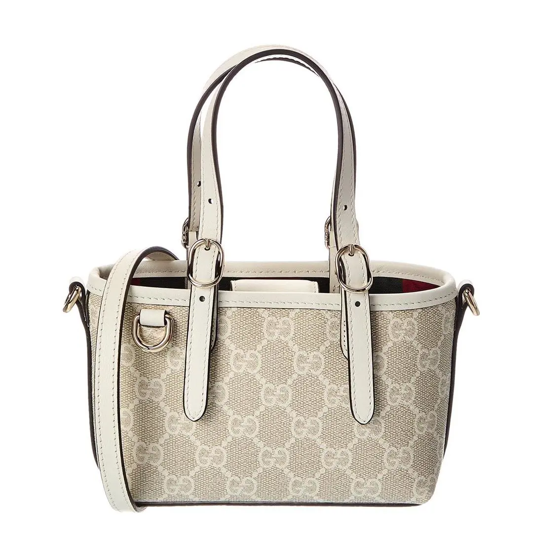 Gucci Gg Emblem Gg Supreme Canvas Leather Mini Bag Women`s White - Exterior: White
