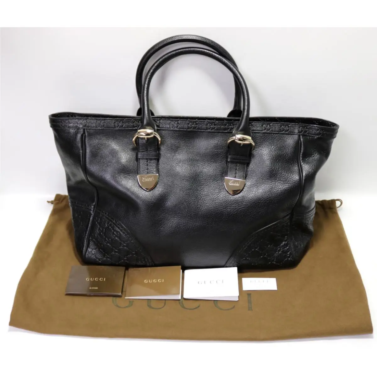 Gucci Guccissima Trim Large Signoria Tote Handbag - Black - 181510