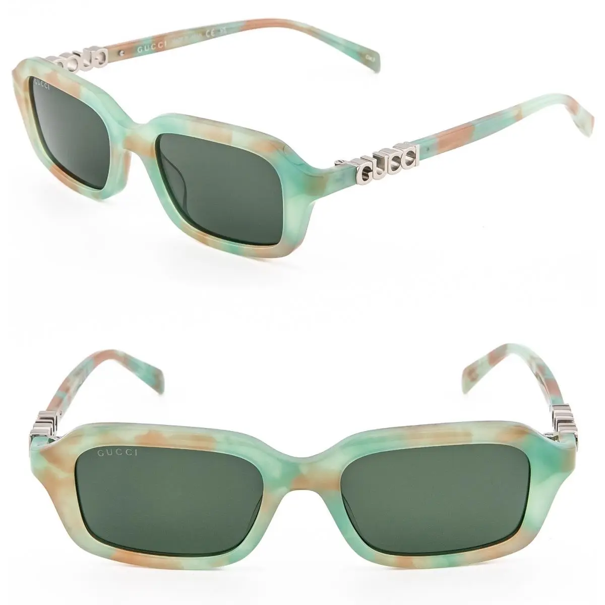 Gucci 2152 Gg2152S Green Havana Narrow Unisex Logo Sunglasses 005