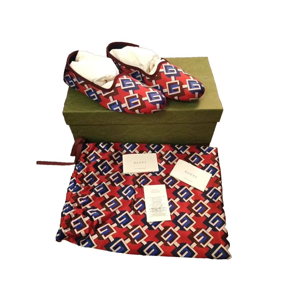 Gucci Geometric Red Blue G Printed Women`s Slip-on Slipper Shoes sz 9