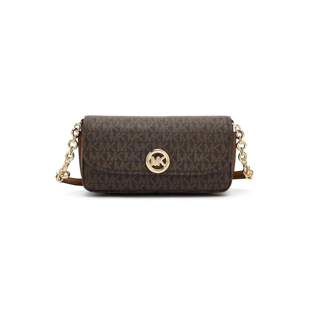 Woman`s Handbags Michael Michael Kors Nolita Small Flap Chain Crossbody - Brown/Acorn, Exterior: Multicolor