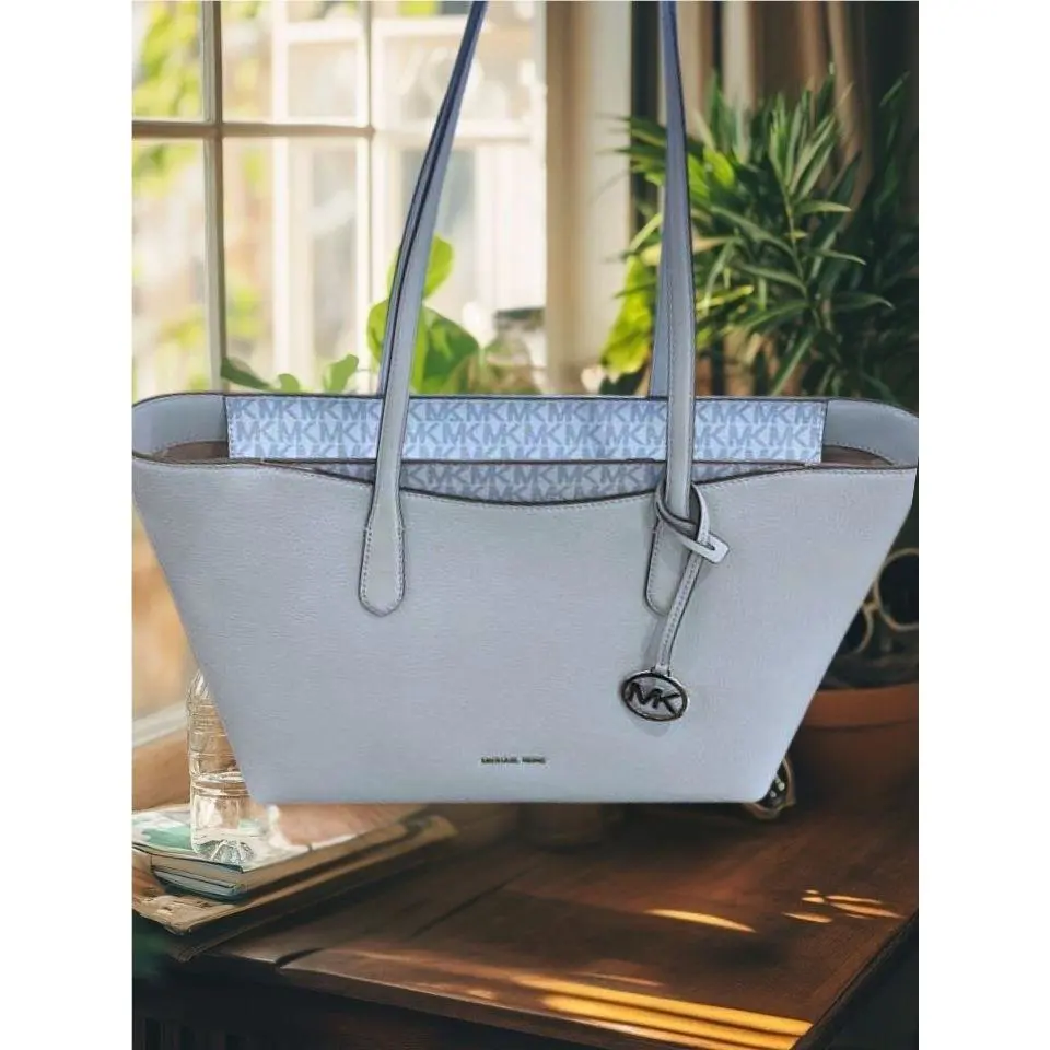 Michael Kors Arden Lady Large Handbag Purse Leather Shoulder Tote Bag Pale Ocean