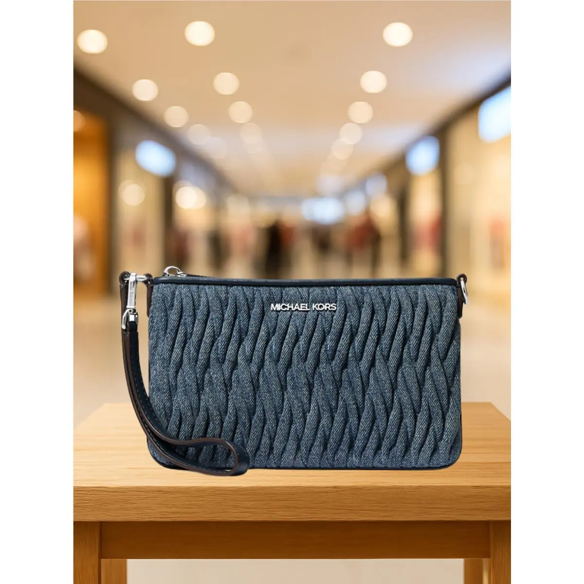 Michael Kors Jet Set Travel Women SM Matelassé Wristlet Convertible Pouch Denim