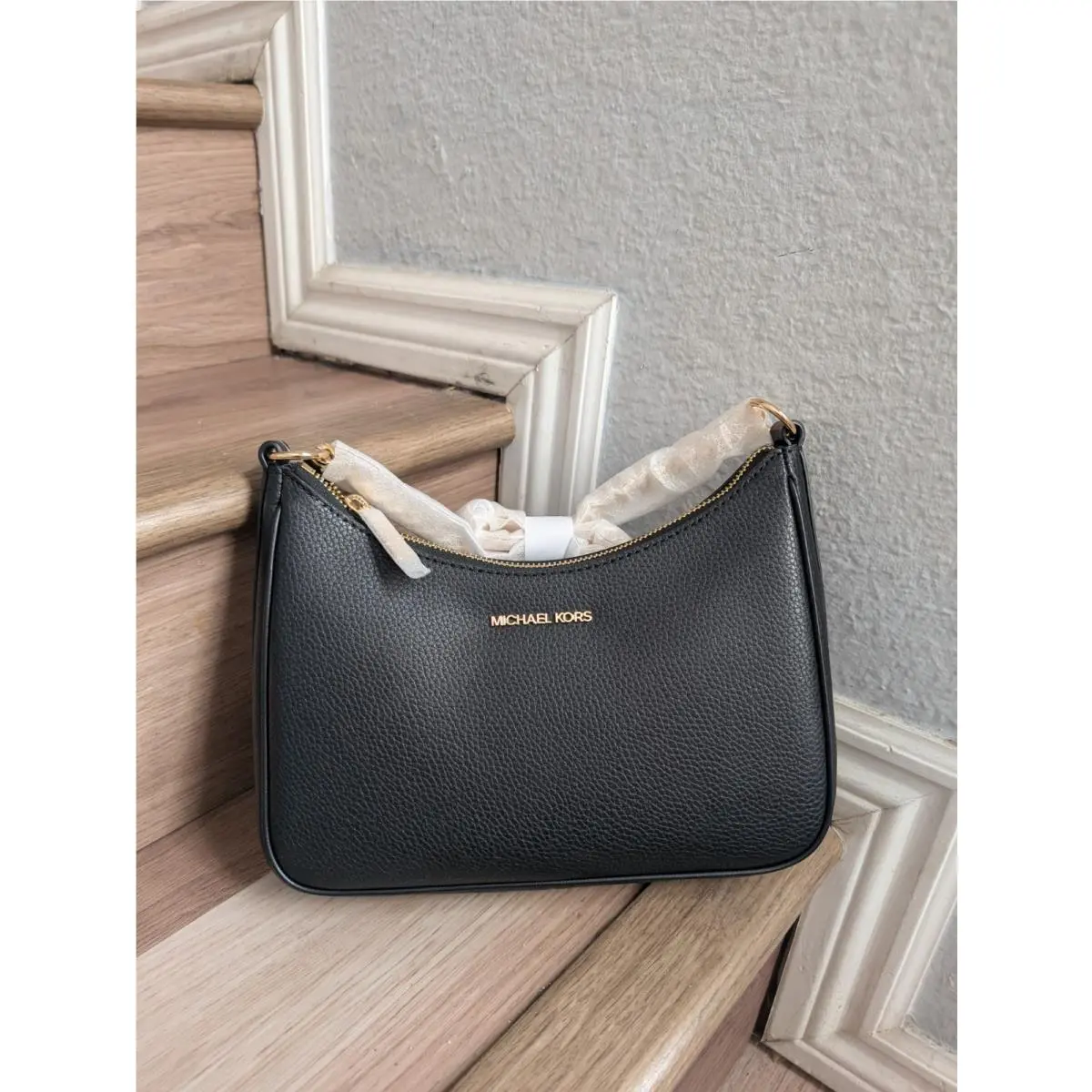 Michael Kors Jet Set Large Pebbled Leather Convertible Crossbody Bag Black