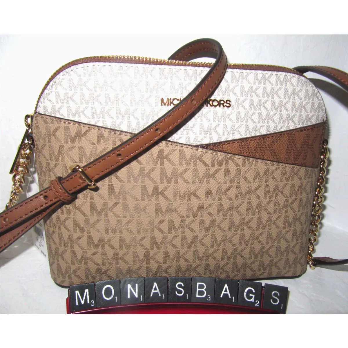 Jet Set Med Dome Signature Crossbody Bag Camel Multi Color by Michael Kors
