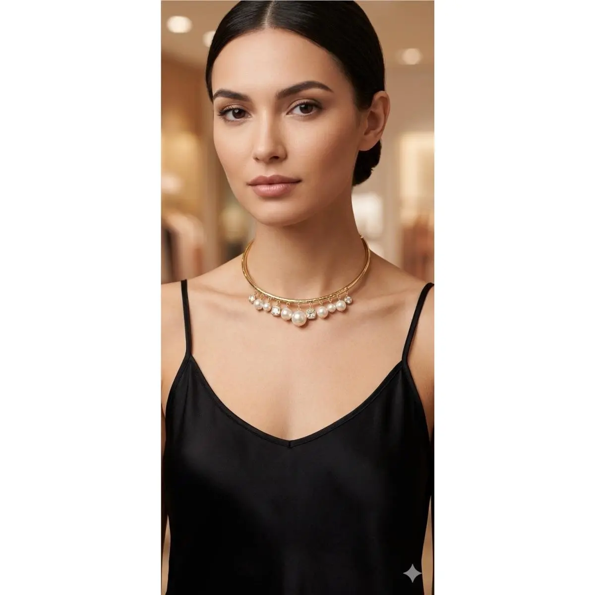 Michael Kors Gold Tone Pearl CZ Hinged Choker Necklace MK 900