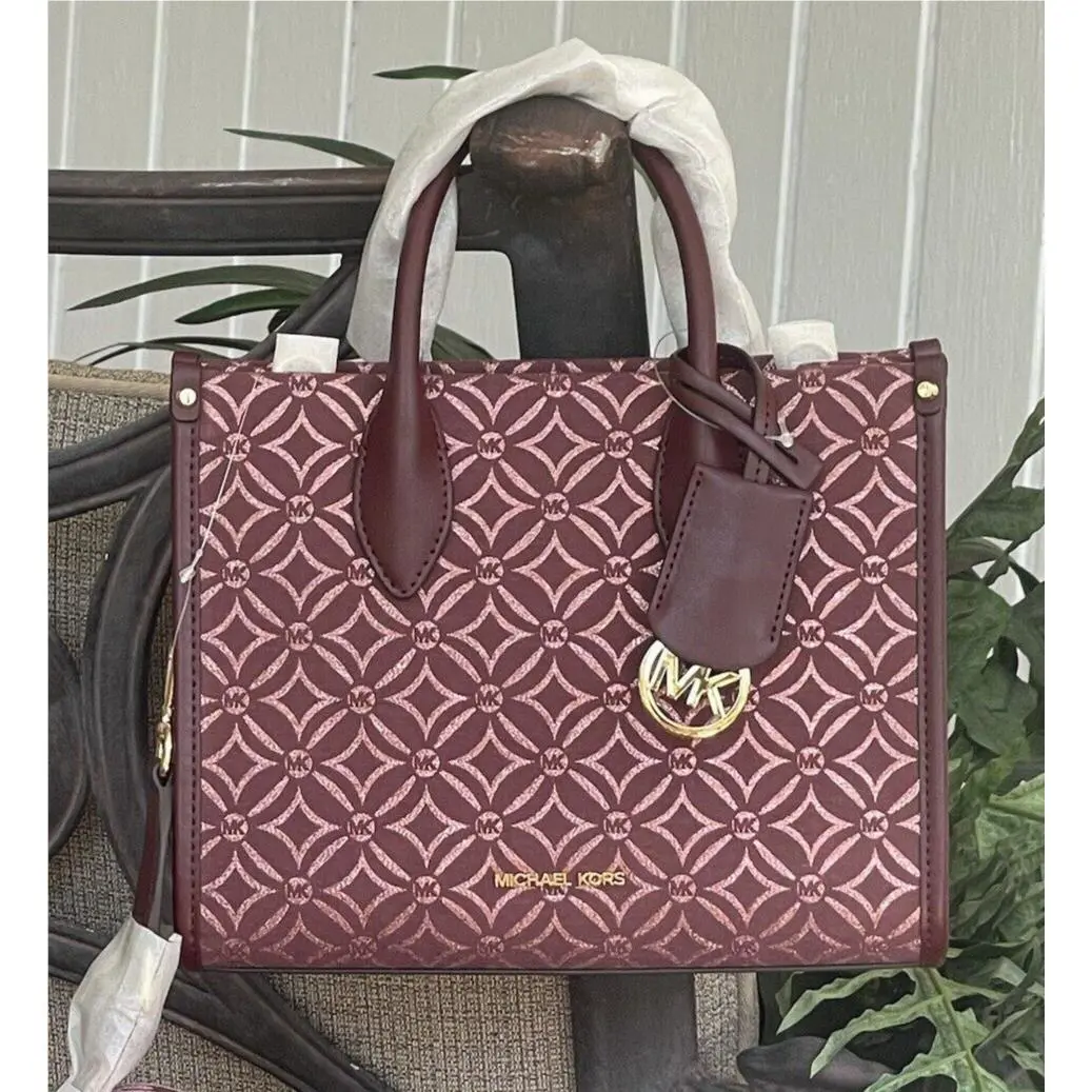 Michael Kors Mirella Small Shopper Crossbody Shoulder Bag MK Logo Oxblood Merlot