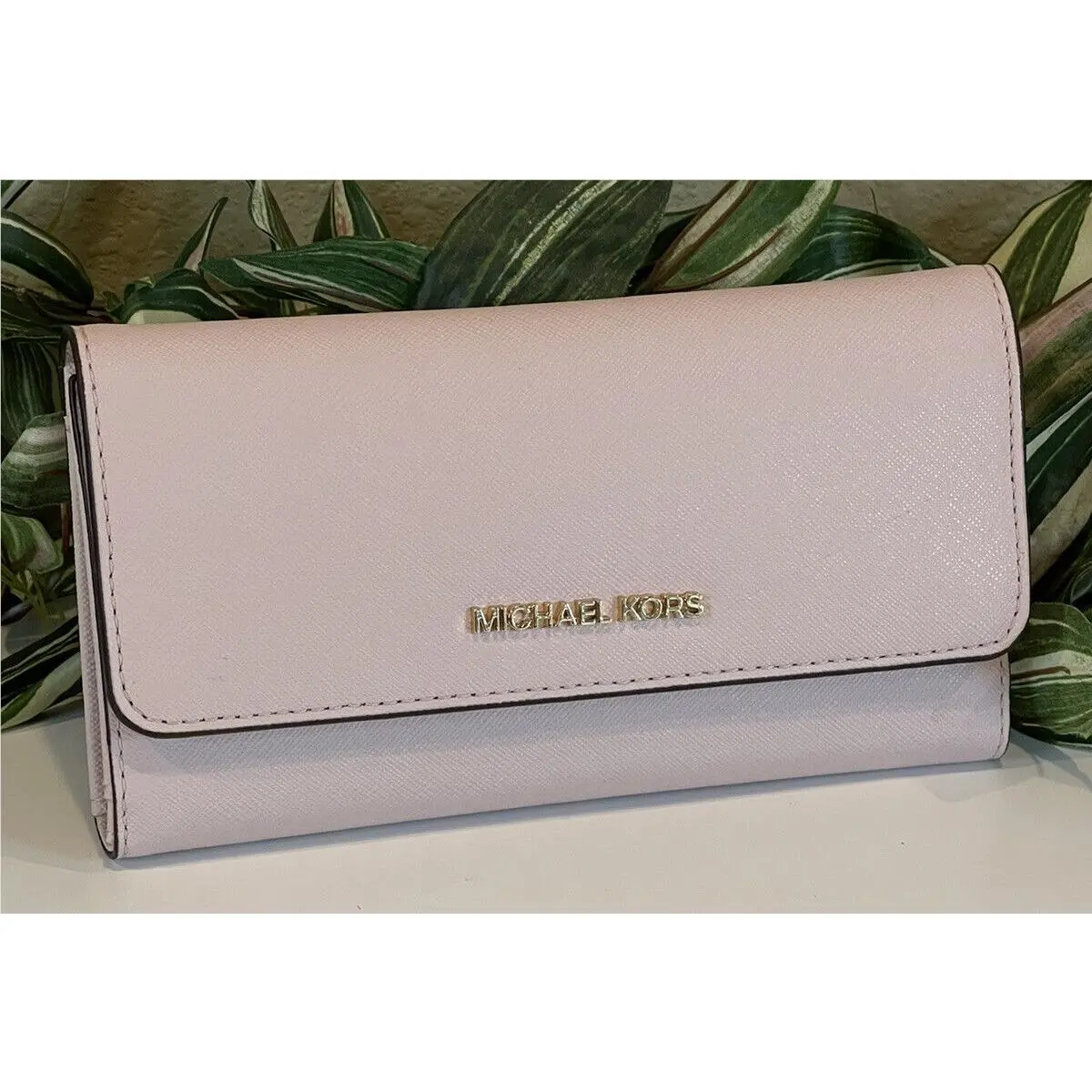 Jet Set Travel Large Trifold Wallet Clutch MK Pink Blush Leather by Michael Kors