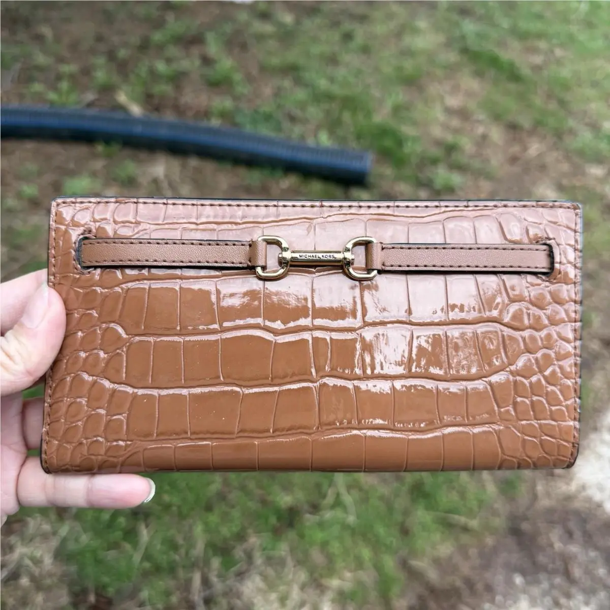 Michael Kors Brown Crocodile Embossed Carson Bifold Wallet