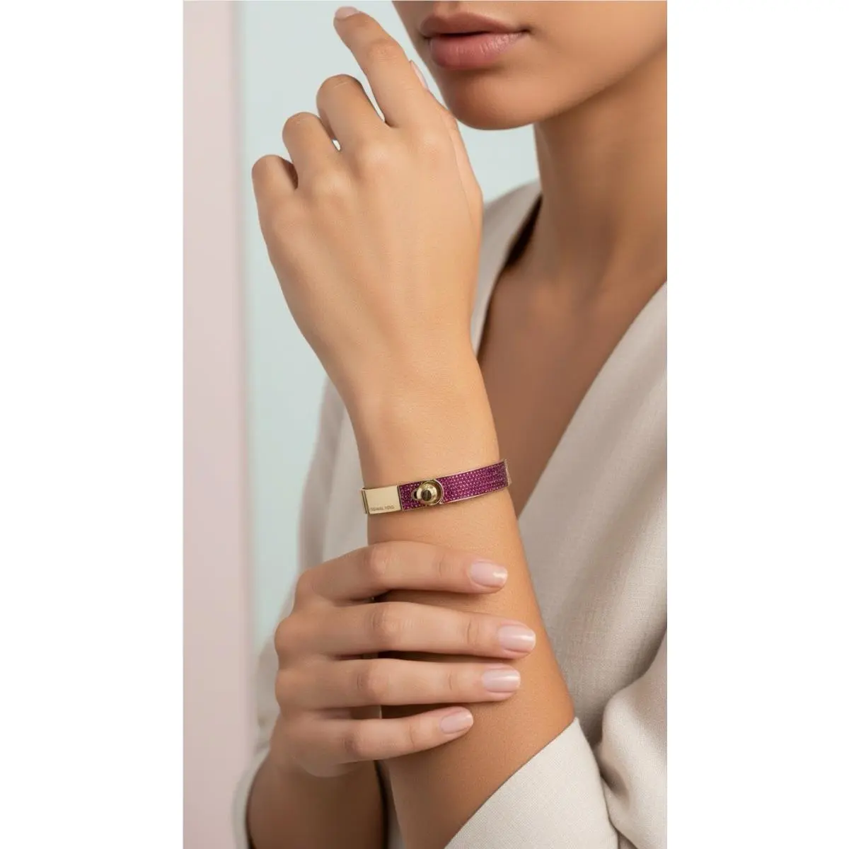 Goldtone Red Fuchsia Parisian Jewels Fold Over Bracelet 247 by Michael Kors