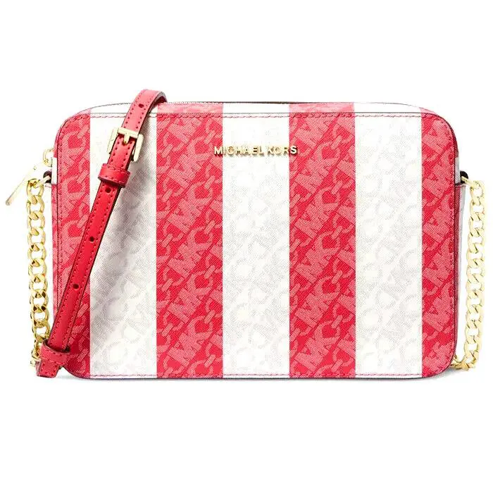 Michael Kors Jet Set Logo Large East West Crossbody Pink/white Nip