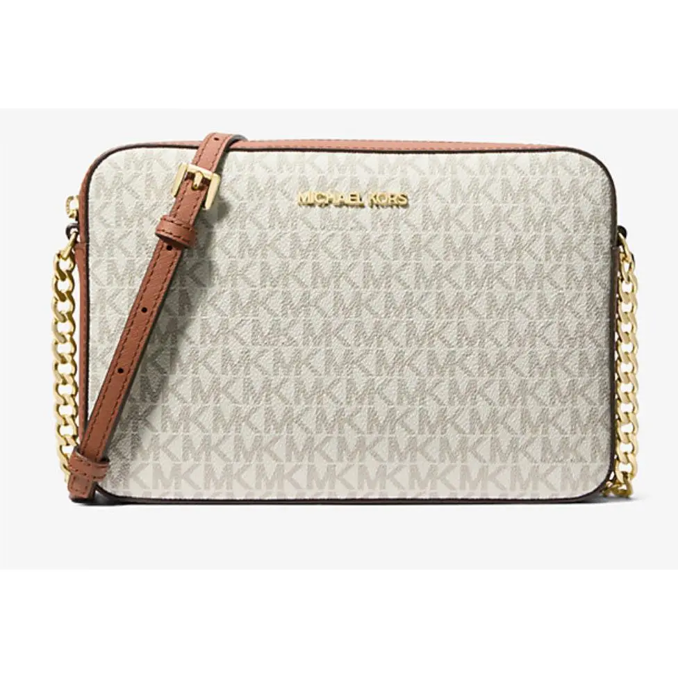 Michael Kors Jet Set Large Logo Crossbody Bag 7.5 X 10 Vanilla