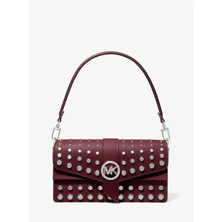 Michael Kors Greenwich Studded Convertible Shoulder Bag Merlo Silver