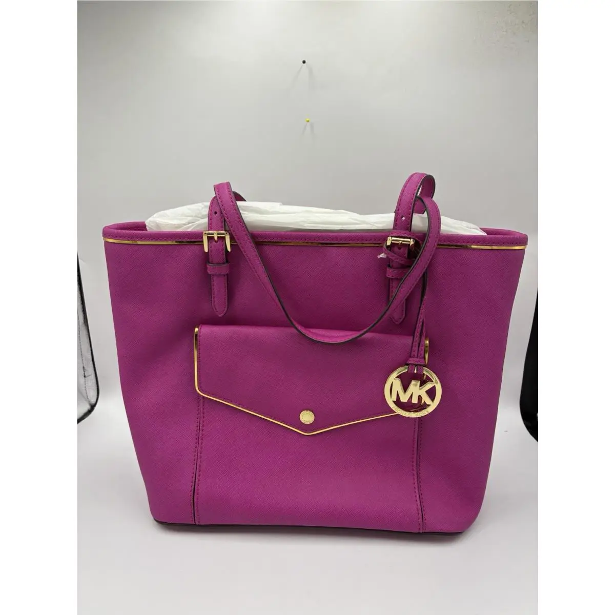 Michael Kors Jet Set Large Pink Saffiano Leather Top-zip Tote Bag