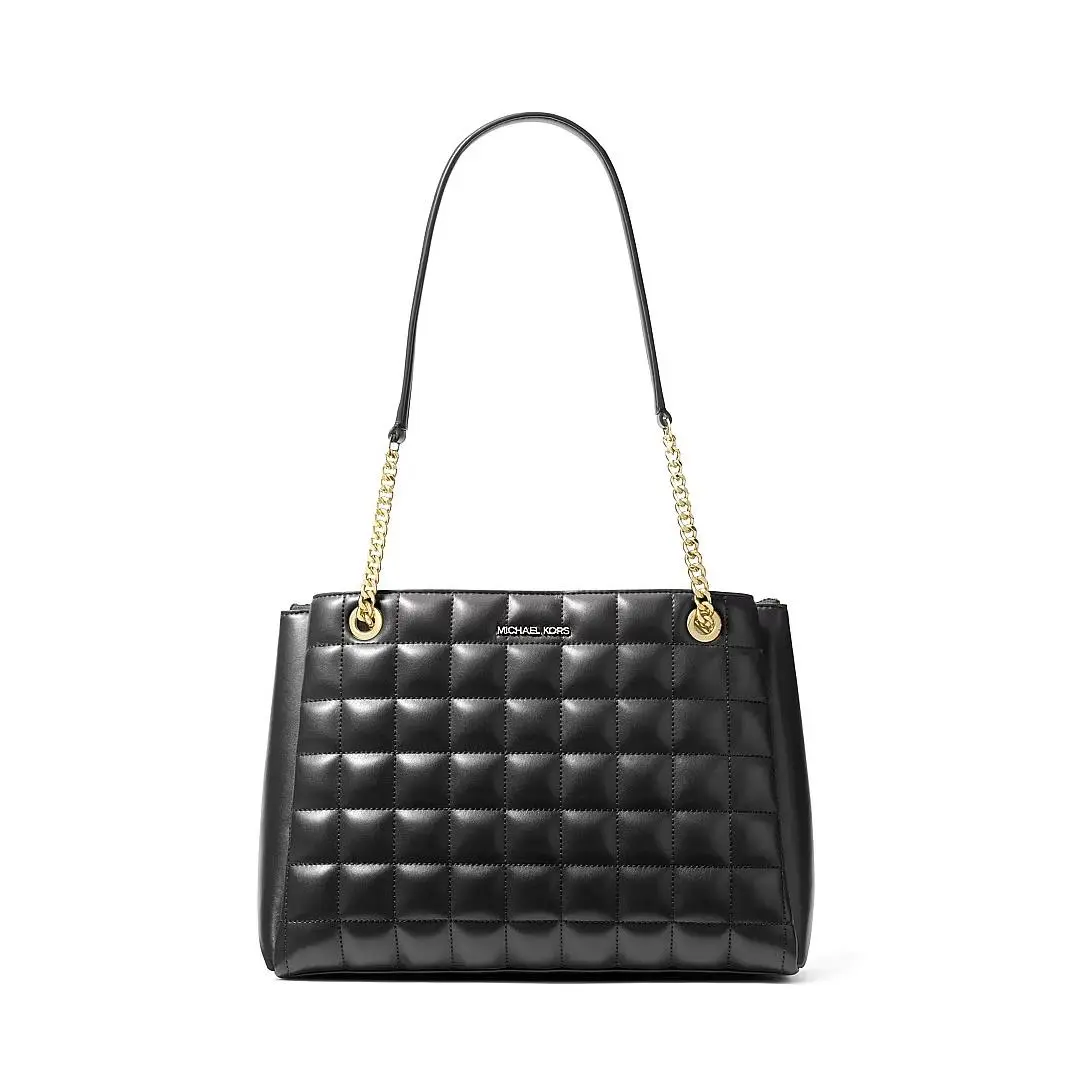 Michael Kors Soho Medium Quilted Leather Tote Bag Black Gold Cha