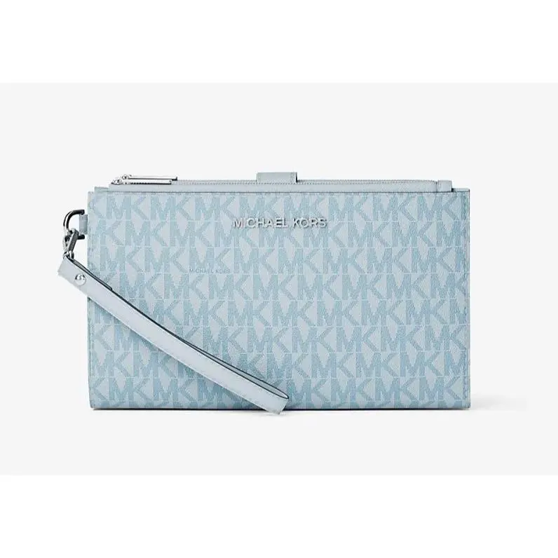 Michael Kors MK Jet Set Travel Double Zip Phone Wristlet Wallet Pale Ocean