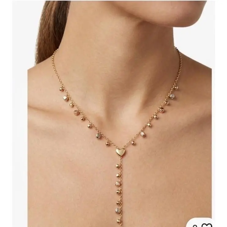 Michael Kors Tailored Two Tone Nugget Bead Y Lariat Necklace D1