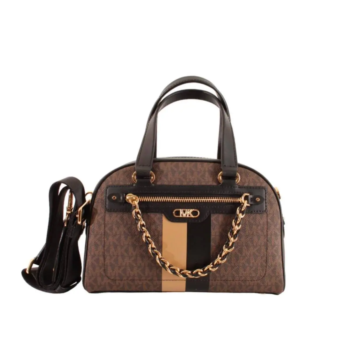 Michael Kors Williamsburg Small MK Logo Satchel Handbag Brown Camel Gold