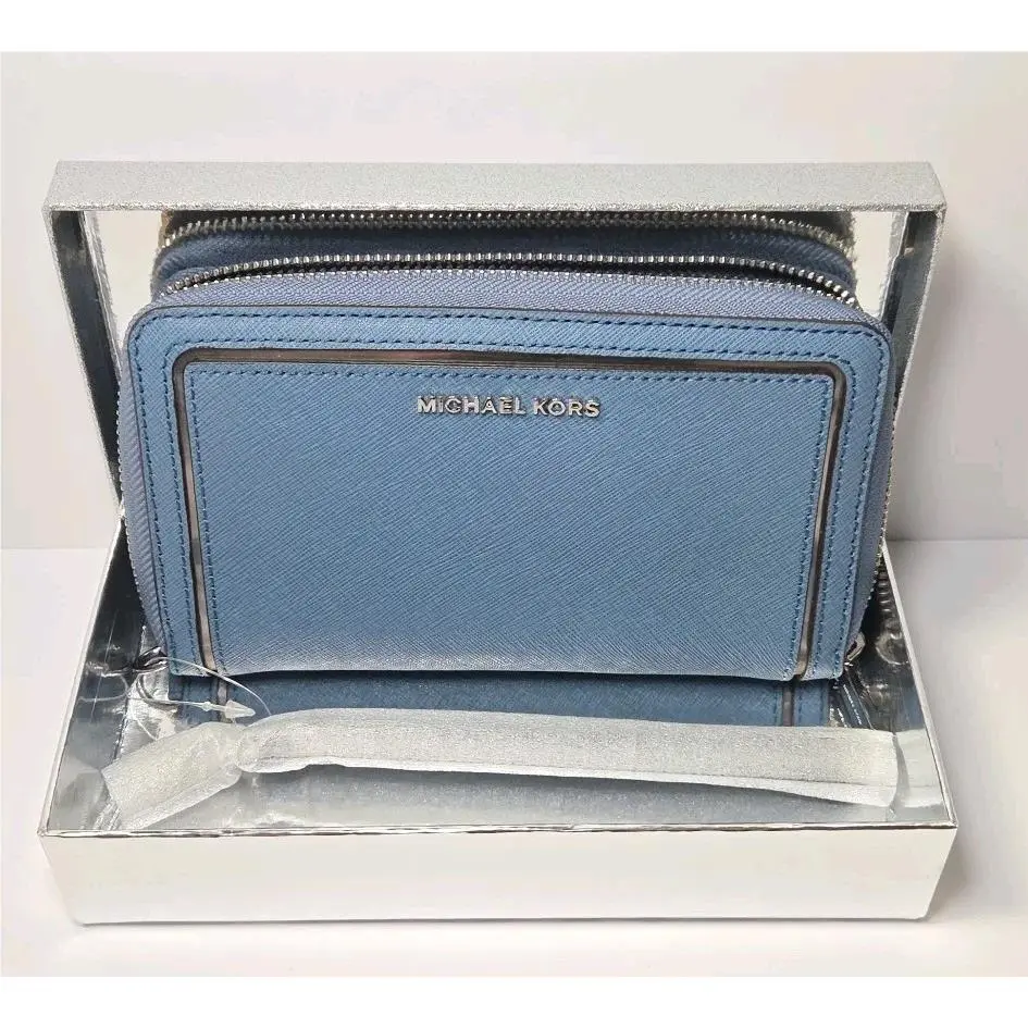 Michael Kors Jet Set Travel Large Flat MF Leather Phone Case Wristlet