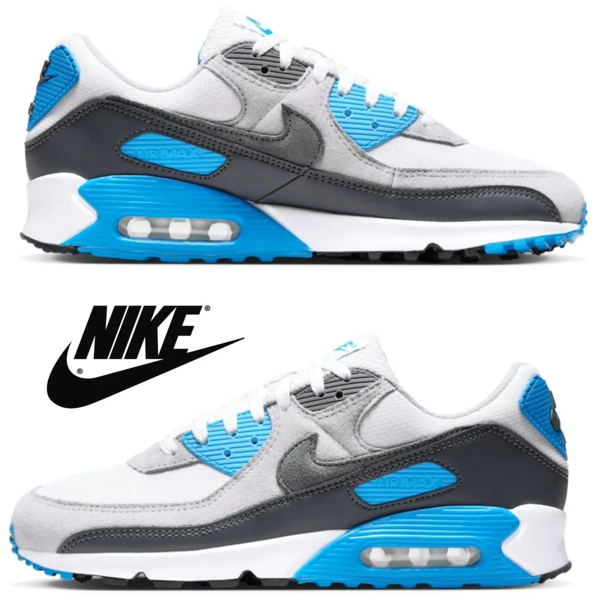 Nike Air Max 90 Men`s Sneakers Running Casual Athletic Shoes Walking Comfort - Blue, Maufacturer: Platinum Tint/Iron Grey/Blue Lightning