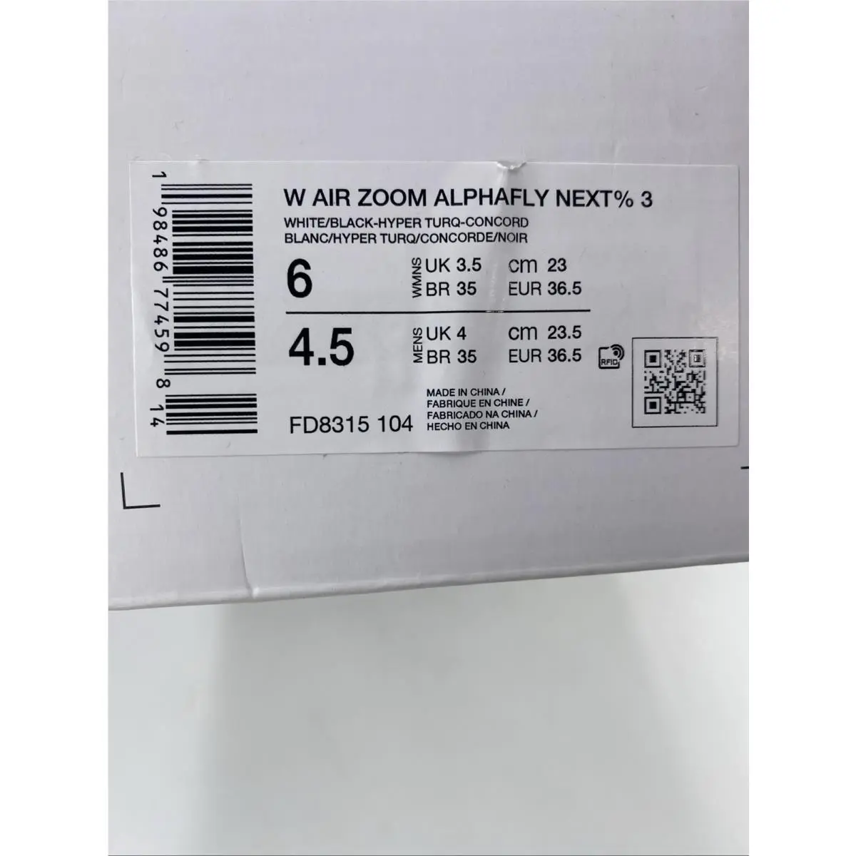 Nike shoes - Nike Air Zoom Alphafly NEXT% 3 - FD8315 104 - White/Black-Hyper Turq-Concord (UPC: 198486774598) 9