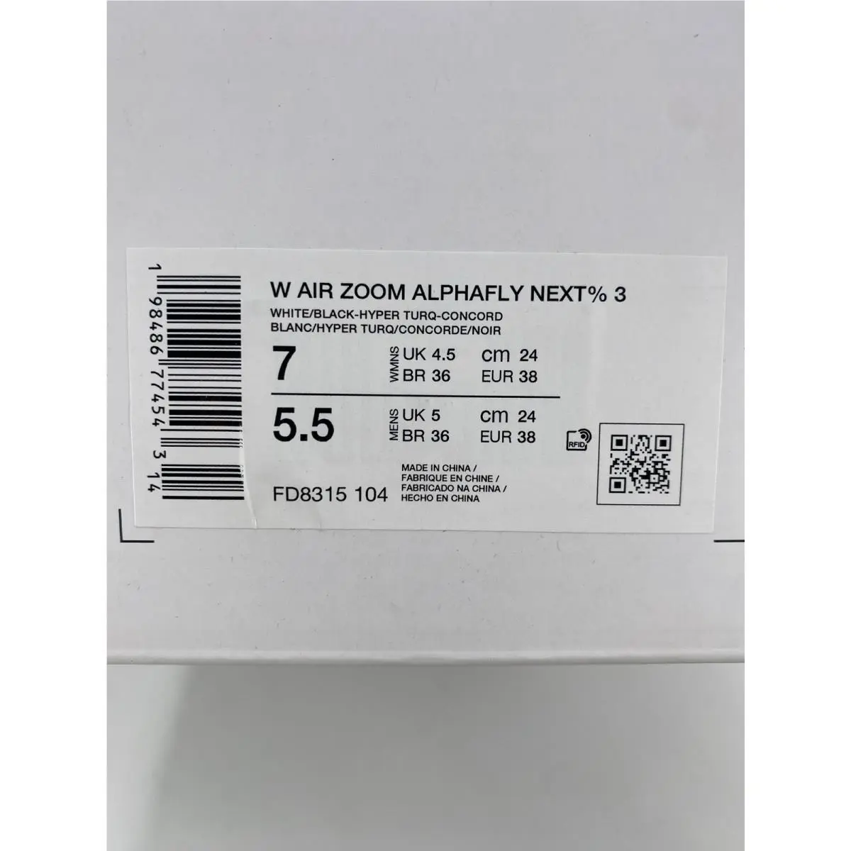 Nike shoes - Nike Air Zoom Alphafly NEXT% 3 - FD8315 104 - White/Black-Hyper Turq-Concord (UPC: 198486774543) 9