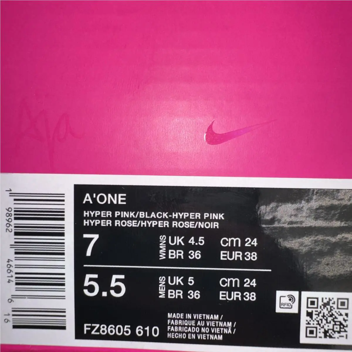 Nike shoes - Warning Label - Warning Label - FZ8605-610 - Hyper Pink & Black (UPC: 198962466788) 4