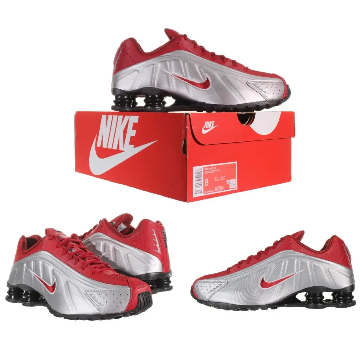 Men`s Shox R4 Metallic Silver - Team Crimson Running Shoe Size 8 by Nike