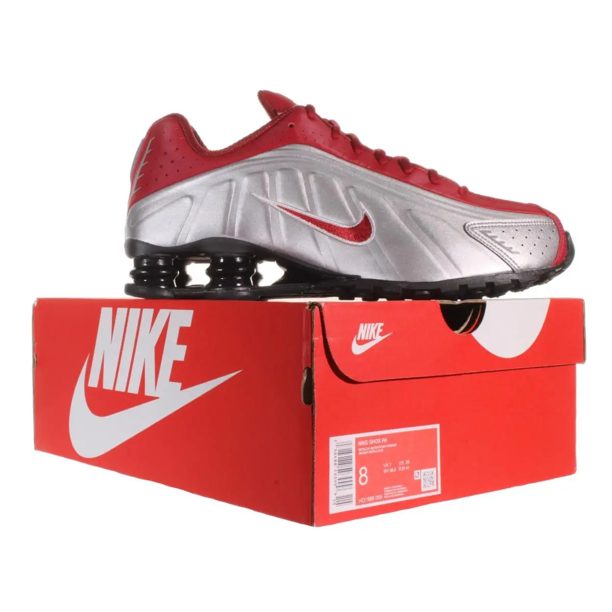 Nike shoes - Nike Shox R4 - Shox - HQ1988 009 - Metallic Silver, Team Crimson 8