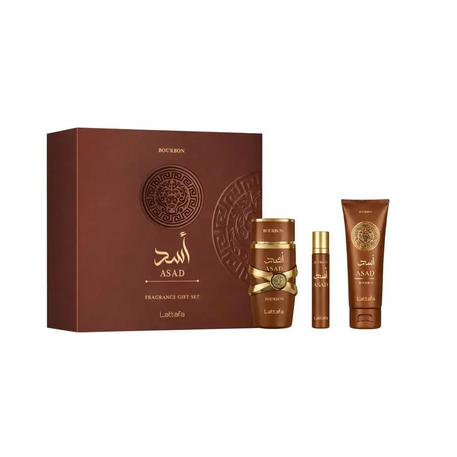 Lattafa Men`s Asad Bourbon 3pcs Edp Gift Set Fragrances 6290362349396