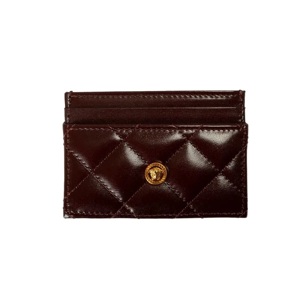 Versace Burgundy Quilted Leather Gold Medusa Card Case Holder